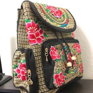 Indie Boho Style Pink & Red Flower Embroidered Mex